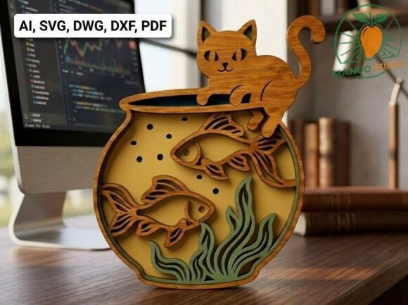 3D 5-Layer Cat Fishbowl Laser Cut: A Strategic Design for Creative and Commercial Success