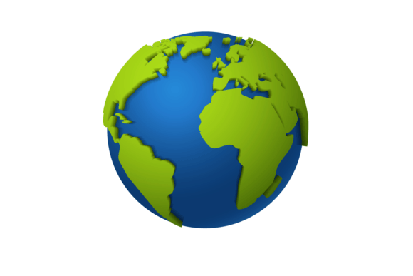 3D Globe: Round World Map with Green Continents and Blue Oceans