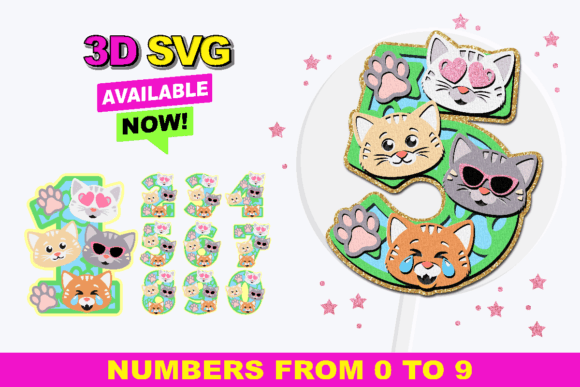 Cute Cat Face Numbers 3D SVG: A Versatile Digital Craft Resource