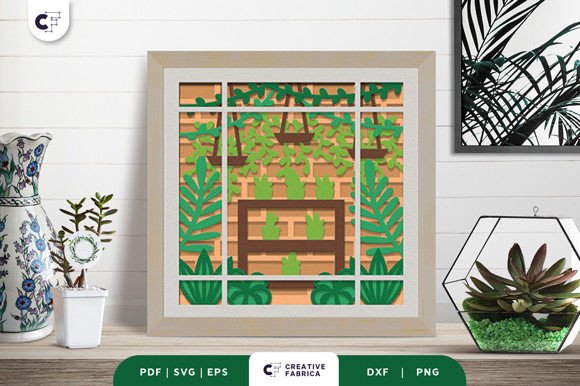 Green House Plant 3D Shadow Box SVG