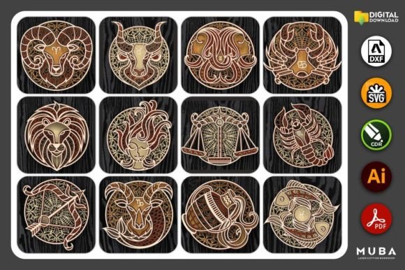 Layered Zodiac SVG: A Creative 3D Design Bundle for Laser Cutting