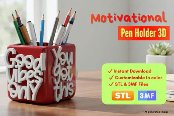 Motivational Pen Holder 3D: A Creative Spark for Your Modern Workspace