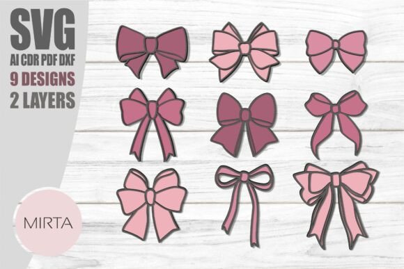 Set of 9 Bows SVG Bundle for Laser Cutting