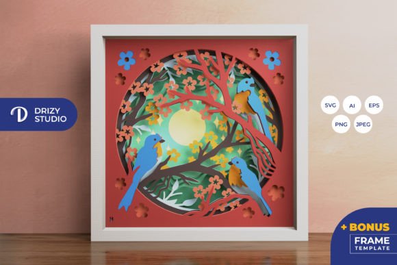 Three Tropical Birds 3D Shadow Box: A Vibrant Paper-Cutting Template for Creative Projects